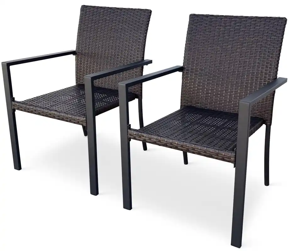 Saisonangebot Wicker Pat Zahradní stohovatelná židle 2 ks, ocel/umělý ratan, tmavě hnědá/černá NOELA LFN23-0006
